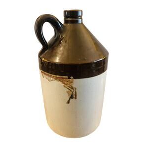 Antique Stoneware Crock Jug Brown Glaze Farmhouse Primitive Pottery 12 Inch